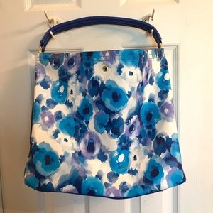 Blue floral vegan leather handbag